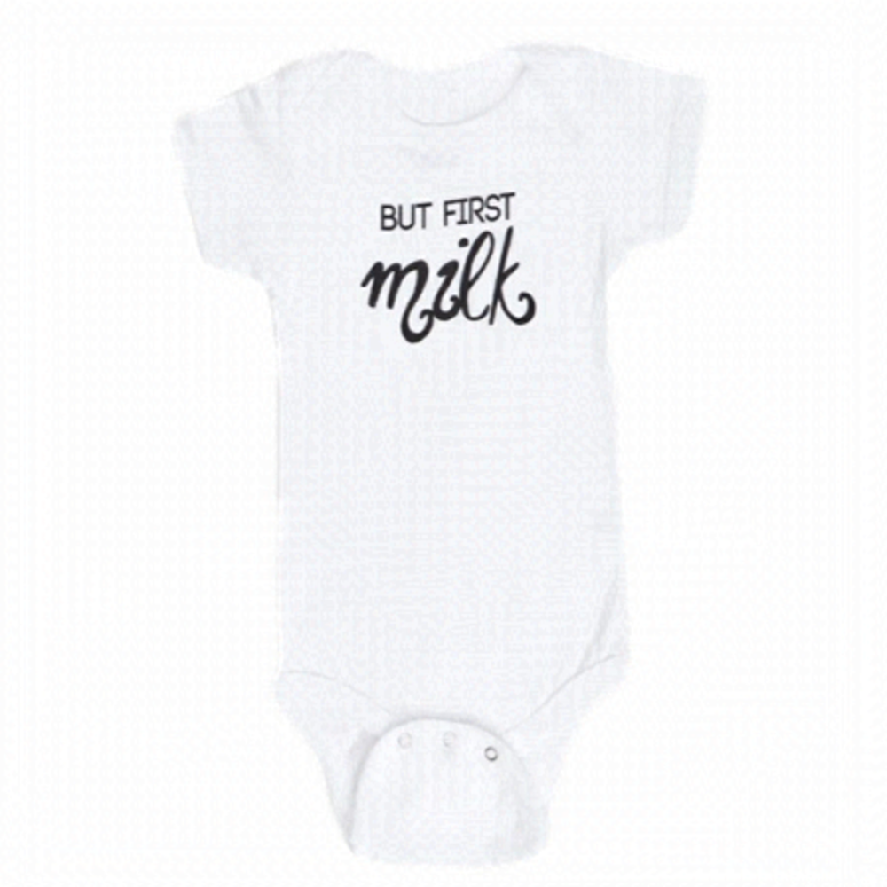 mpompon white 12 months Cache-Couche| Onesie BUT FIRST MILK 100% cotton